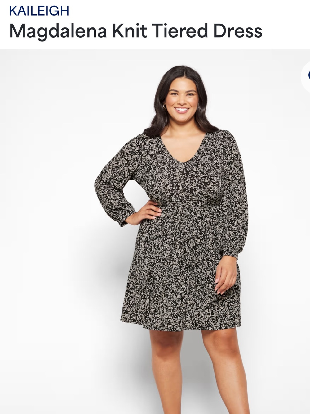 NWT Kaileigh Black Floral V-Neck Knit Tiered Dress.  Size 2X.
